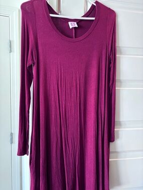 Long Sleeve Scoop Neck Maxi Dress - Fuchsia